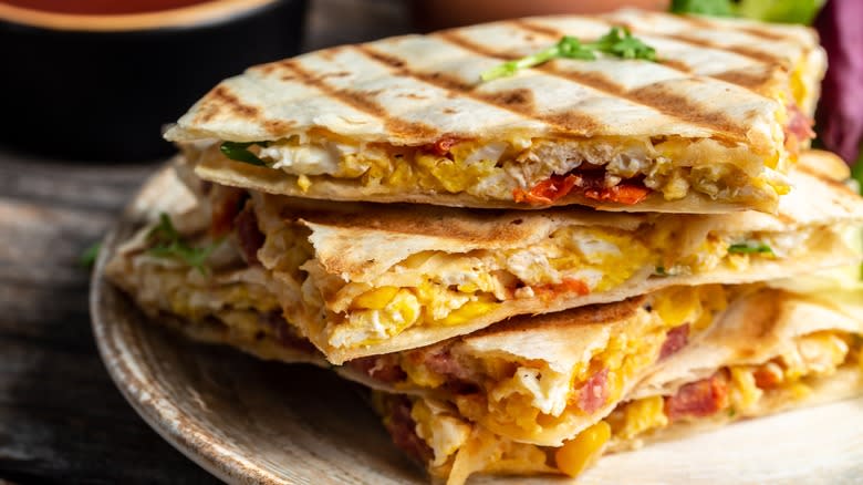 Stacked quesadilla pieces