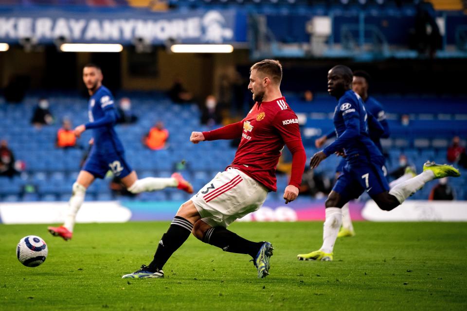 Luke Shaw delivers a cross from the left (Getty)