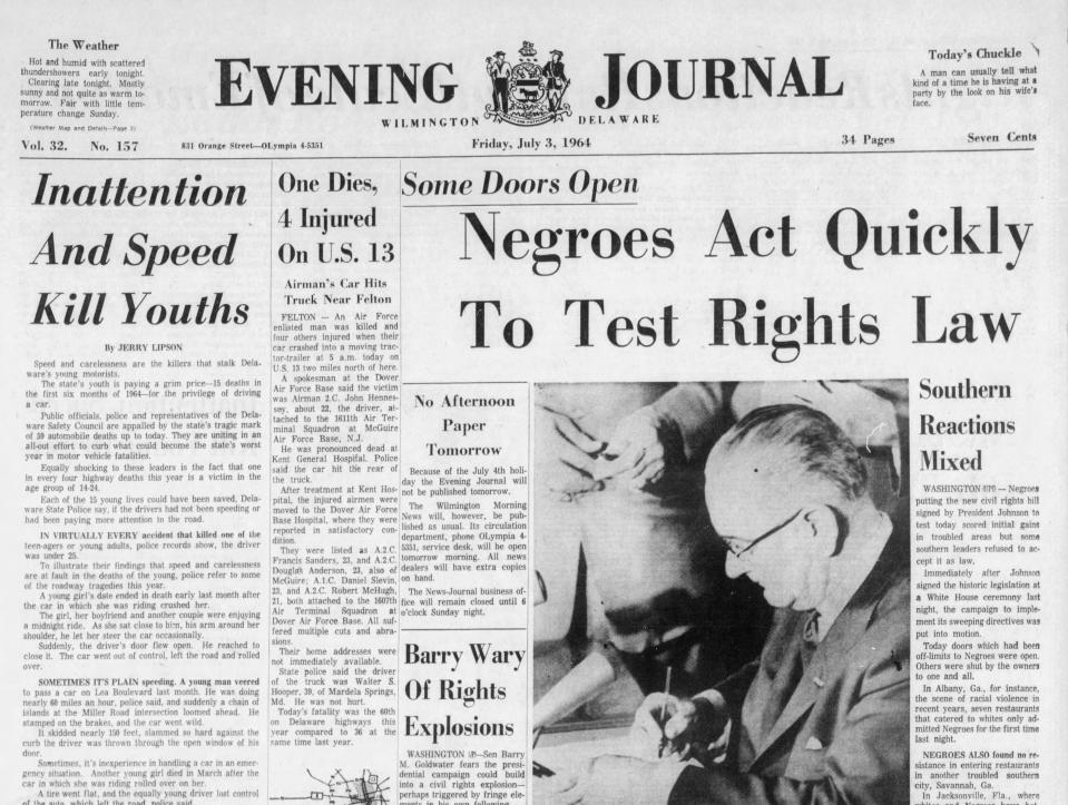 Front page of The News Journal from July 3, 1964.