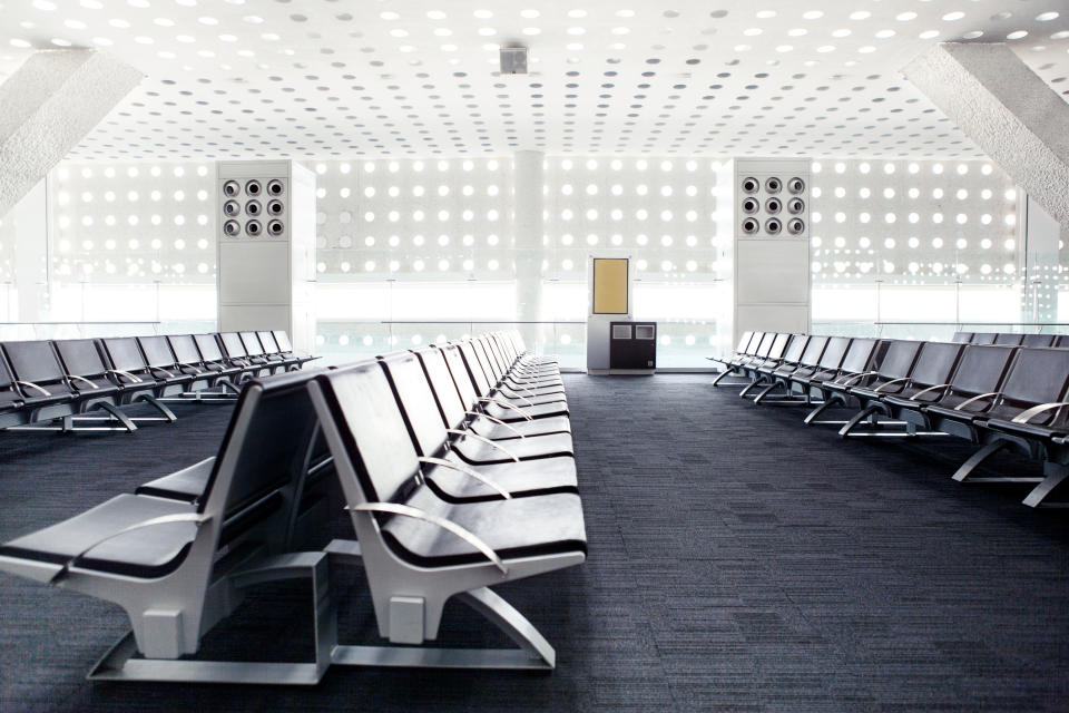 An empty airport terminal.