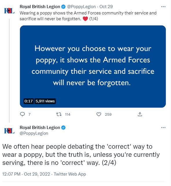 The Royal British Legion has said that there is 'no correct way' to wear a poppy, people should just 'wear it with pride' (Twitter).