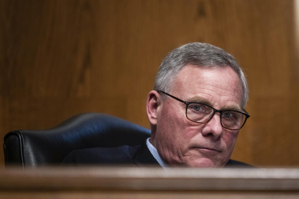 FILE - In this Feb. 4, 2021, file photo Sen. Richard Burr, R-N.C., listens during a Senate Health, Education, Labor and Pensions Committee hearing on the nomination Boston Mayor Marty Walsh to be labor secretary on Capitol Hill. When Burr stood and said “guilty” there were hushed gasps in the Senate chamber. But the North Carolina Republican’s vote to convict former President Donald Trump should not have come as a shock. (Graeme Jennings/Pool via AP, File)