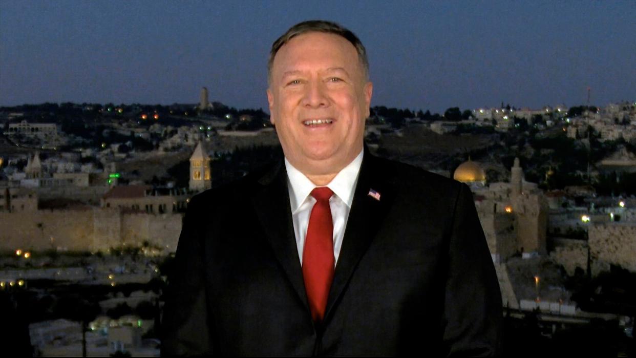 Secretary of State Mike Pompeo speaks from Jerusalem during the second night of the Republican National Convention (AP)