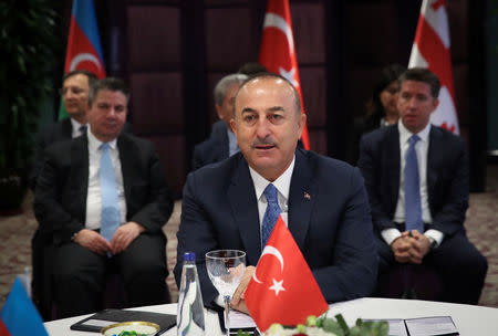 Turkish Foreign Minister Mevlut Cavusoglu speaks during a meeting in Istanbul, Turkey October 29, 2018. Cem Ozdel/Turkish Foreign Ministry/Handout via REUTERS ATTENTION EDITORS - THIS PICTURE WAS PROVIDED BY A THIRD PARTY. NO RESALES. NO ARCHIVE.