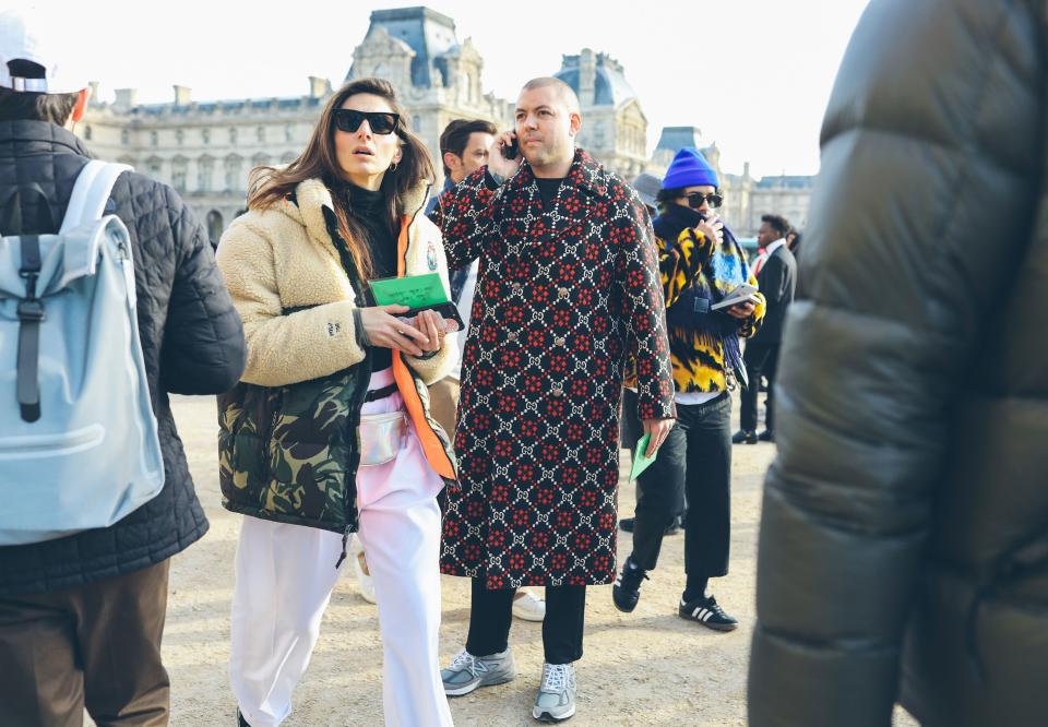 Lee Goldup in a Gucci coat