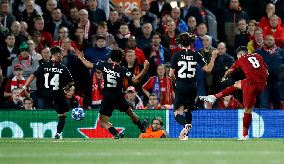 Liverpool’s Roberto Firmino scores his side’s third goal of the game to give Liverpool a dramatic win