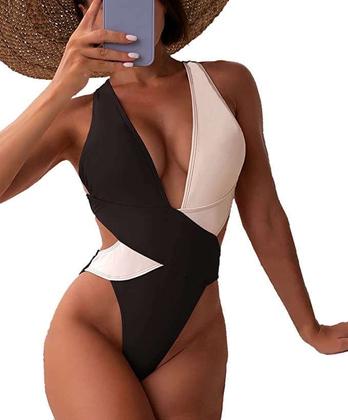 Meetall Women's Sexy Color Block One Piece Cutout Swimsuit