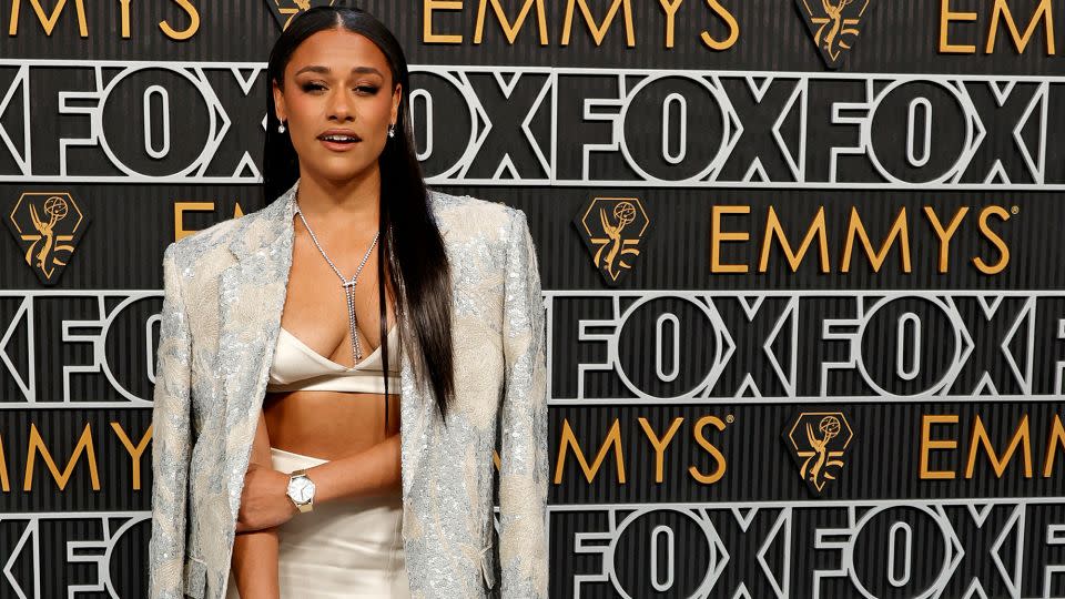 Ariana DeBose in Brunello Cucinelli, De Beers jewelry and an Omega watch. - Frazer Harrison/Getty Images