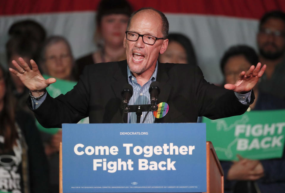 DNC Chairman Tom Perez has had to address a lingering divide in the Democratic Party between skeptical progressives and more establishment-minded party figures. (Photo: George Frey/Getty Images)