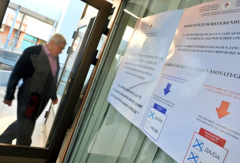 Citizens of Western-Bosnian town of Laktasi approach a voting station on September 25, 2016