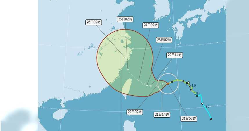 烟花颱風最新的路線預測。（圖／翻攝中央氣象局）