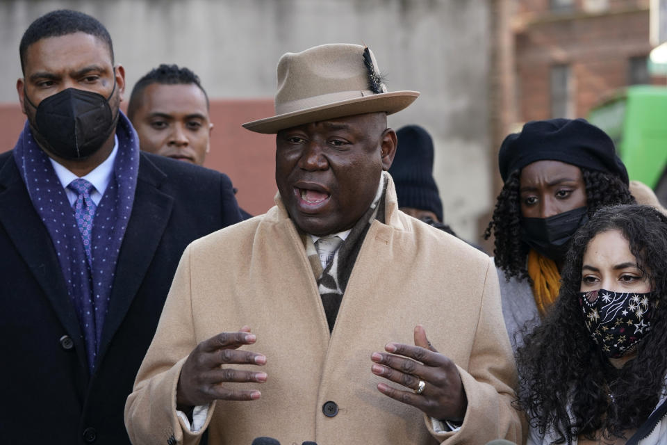 Attorney Ben Crump speaks to reporters at a news conference in the Bronx borough of New York on Feb. 8, 2022. - Credit: AP