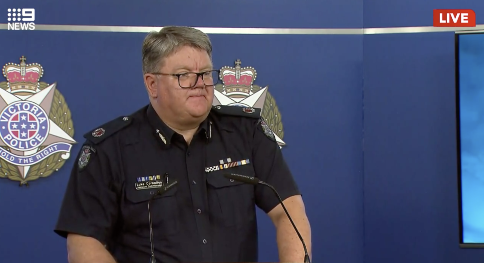 Assistant Commissioner Luke Cornelius addressed media Thursday evening following the police shooting of a man in his 30s. Source: Nine News