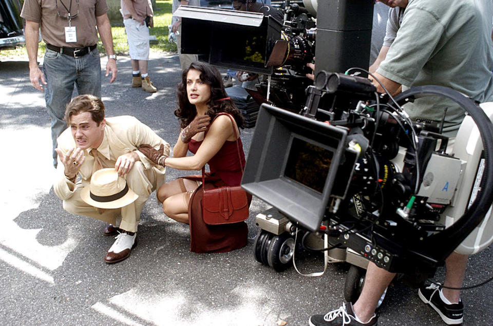 (L-R) Jared Leto and Salma Hayek on the set of "Lonely Hearts"