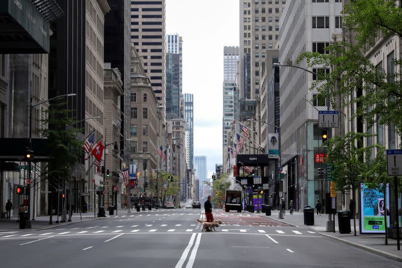 Closed luxury retail stores on 5th Avenue in Manhattan during the outbreak of the coronavirus disease (COVID-19) in New York