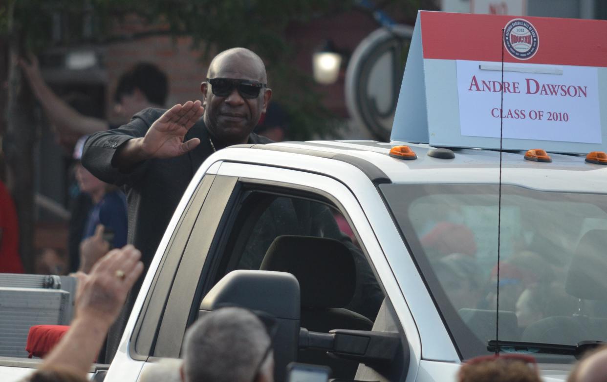 Andre Dawson during the Baseball Hall of Fame Parade in 2010 in downtown Cooperstown, New York