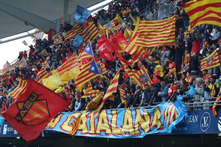 Des milliers de supporters catalans ont fait le déplacement à Montpellier lors de la dernière journée de Top 14, le 27 avril 2024 (Pascal GUYOT)