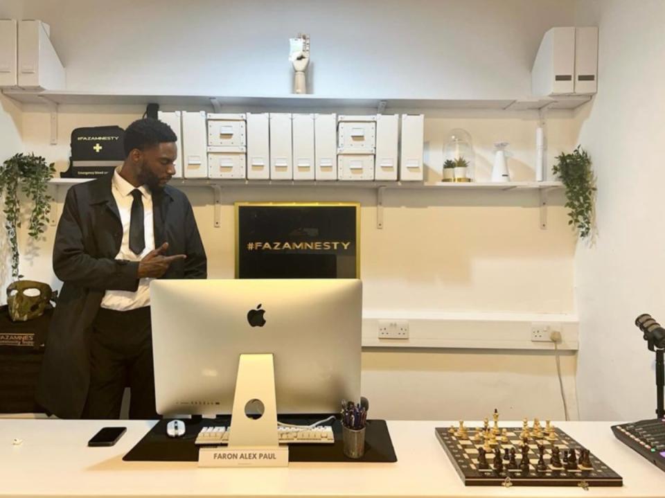 Faron Paul at his office – he hopes to expand his charity and run for London mayor in future (@faronalexpaul)
