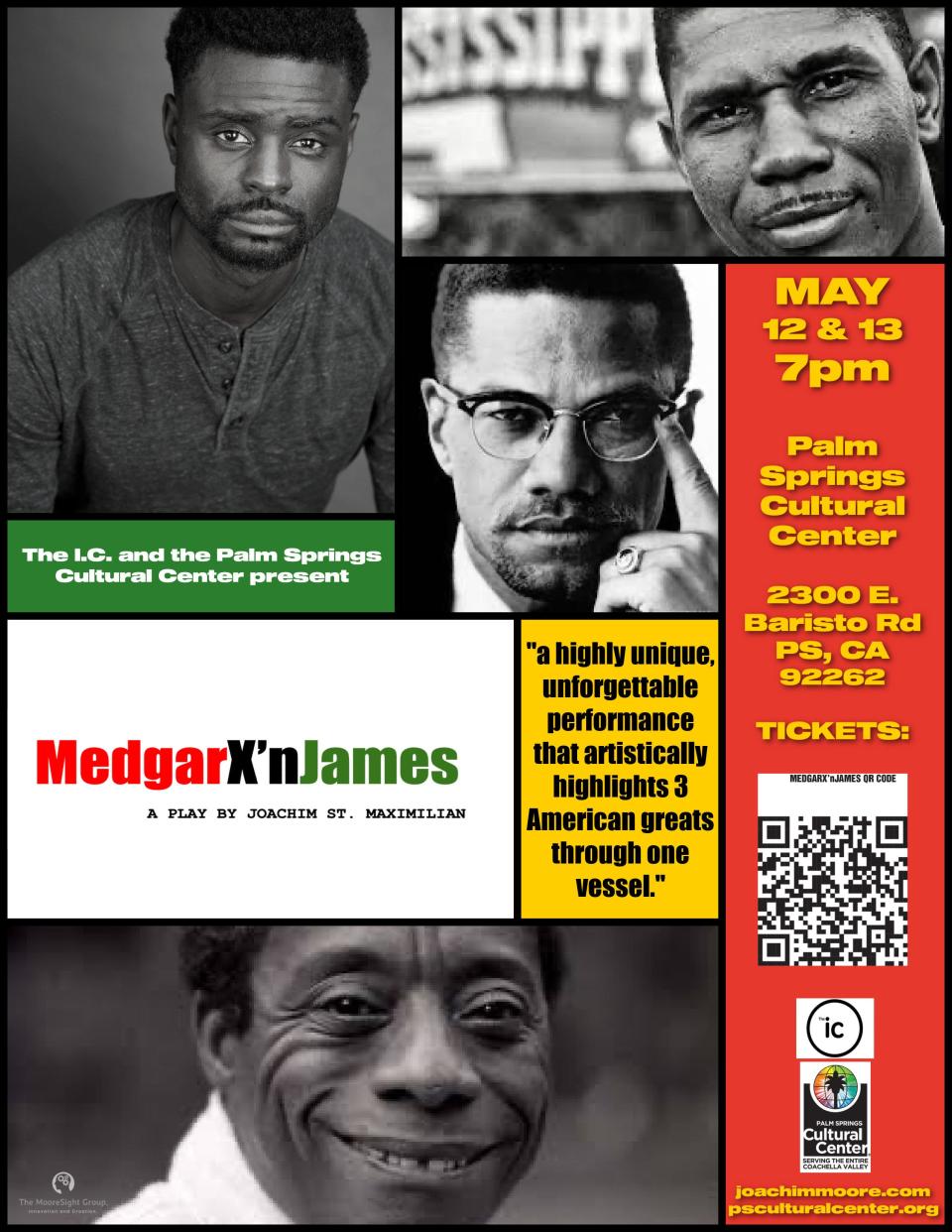 "MedgarX'nJames" which will have its world premiere on May 12 and 13 at the Palm Springs Cultural Center.