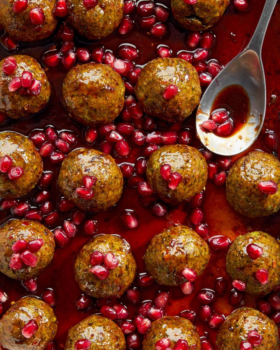 <h1 class="title">Pistacho - Pomegranate Turkey Meatballs - IG</h1><cite class="credit">Photo by Joseph De Leo, Food Styling by Anna Stockwell</cite>