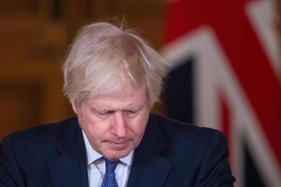 Boris Johnson hosts a virtual press conference on the coronavirus pandemic (Dominic Lipinski / POOL / AFP)