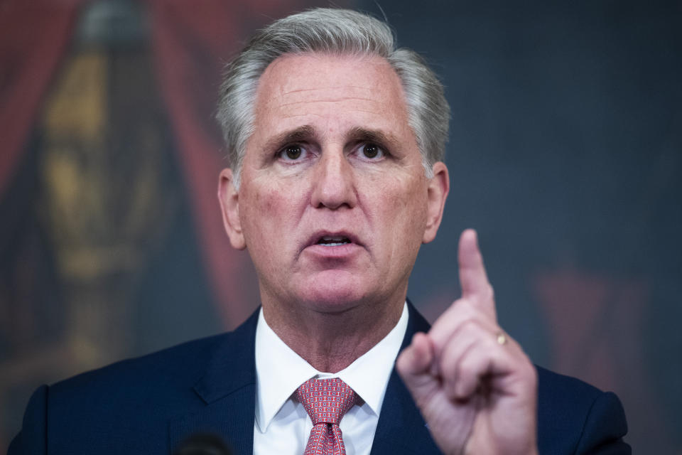 House Minority Leader Kevin McCarthy (R-Calif.) voted to overturn the presidential election based on lies about widespread voter fraud. He's hoping you'll gloss over that now. (Photo: Tom Williams via Getty Images)