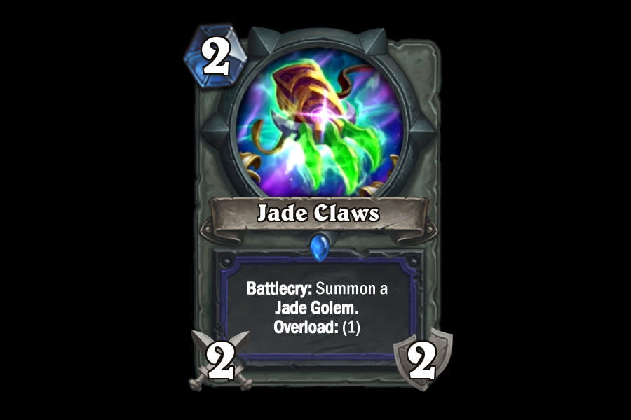 <p>Low cost cards that summon Jade Golems are incredibly strong, and Jade Claw is no different. In the early game, it kicks off the Jade buffing while still retaining potential game control. Late game, it's a cheap way to summon a massive minion. This card alone will tempt the best deckmakers in the game to mess with Jade Golem Shaman. </p>