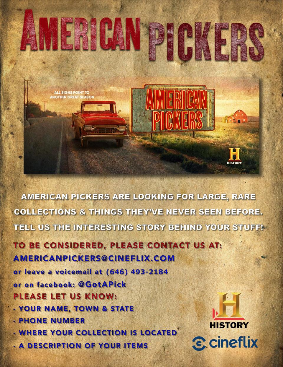 The History Channel's "American Pickers" is visiting Arkansas in June 2024. The documentary series is seeking Arkansas-based collectors who are interested in being featured on the show.