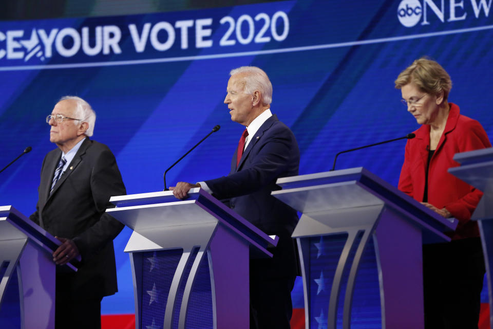 Progressive activists agree that either Warren, right, or Sanders, left, would be a better Democratic nominee than former Vice President Joe Biden, center. (Photo: Heidi Gutman/Getty Images)