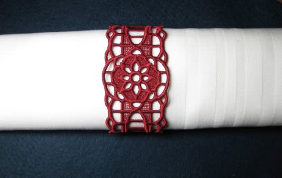 Red Laced Christmas Napkin Rings, $4.80 for set of 4, etsy.com