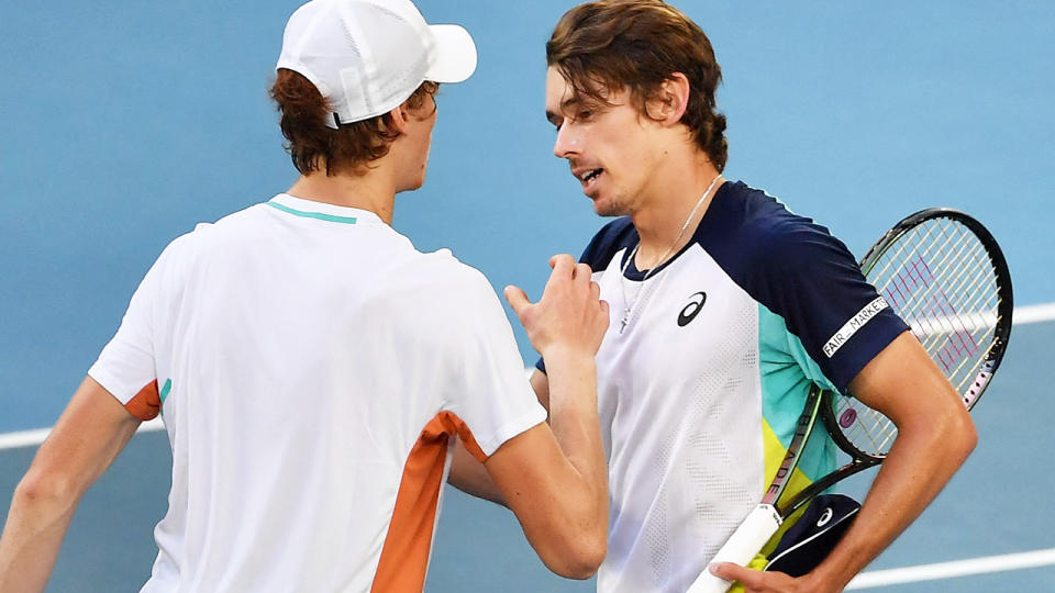 Jannik Sinner and Alex de Minaur, pictured here shaking hands after their fourth round clash at the Australian Open.