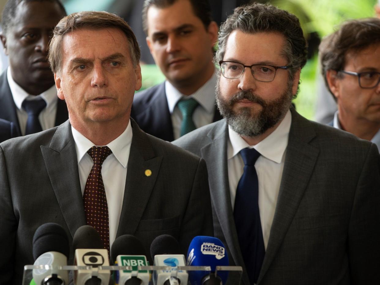 Ernesto Araújo (right) with Brazil's president-elect Jair Bolsonaro: EPA