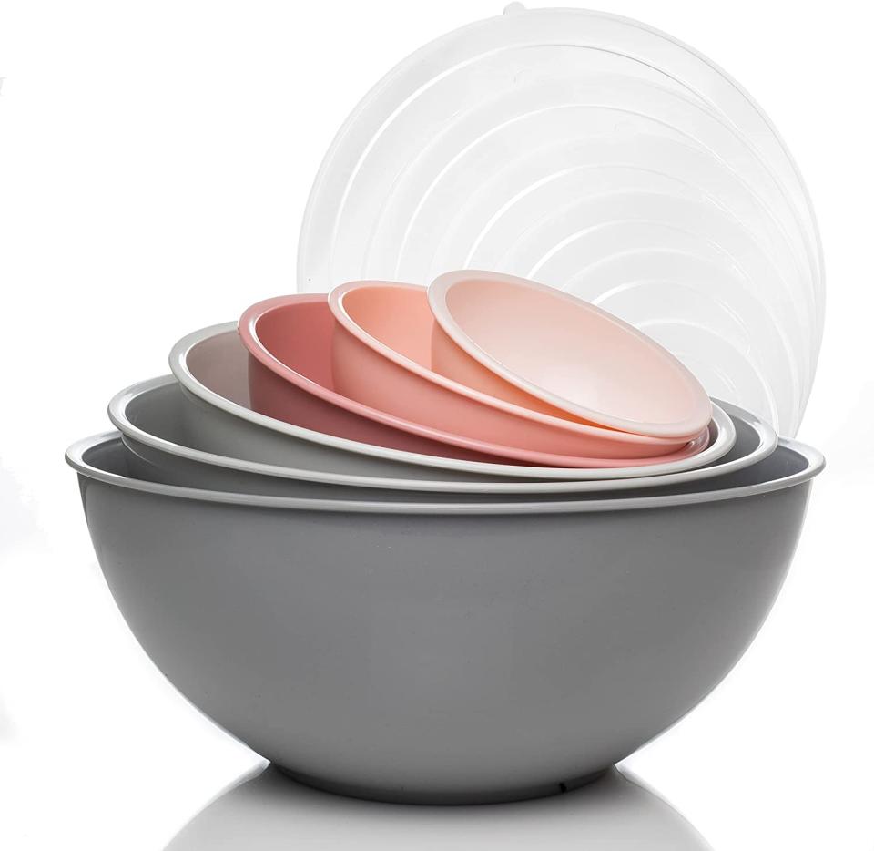 Cook With Color 12 Piece Plastic Nesting Bowls Set includes 6 Prep Bowls and 6 Lids, Microwave Safe Mixing Bowl Set