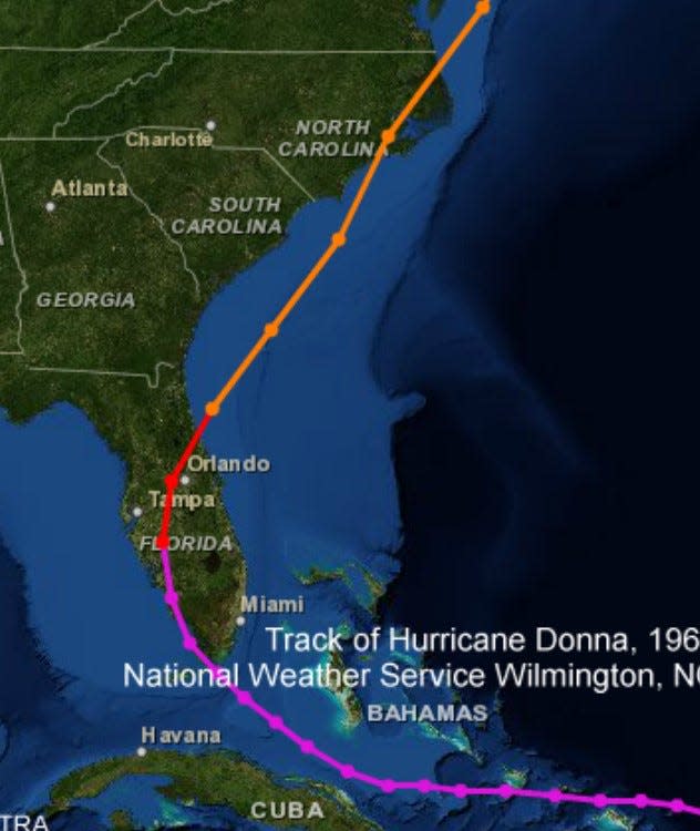 Path of Hurricane Donna in 1960.
