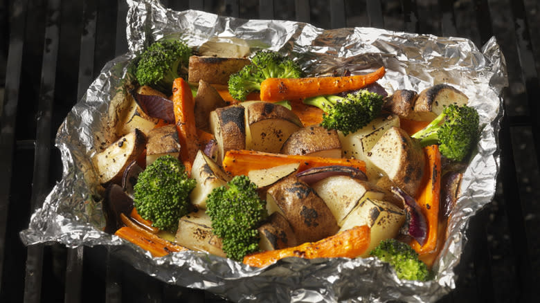 roasted vegetables in aluminum