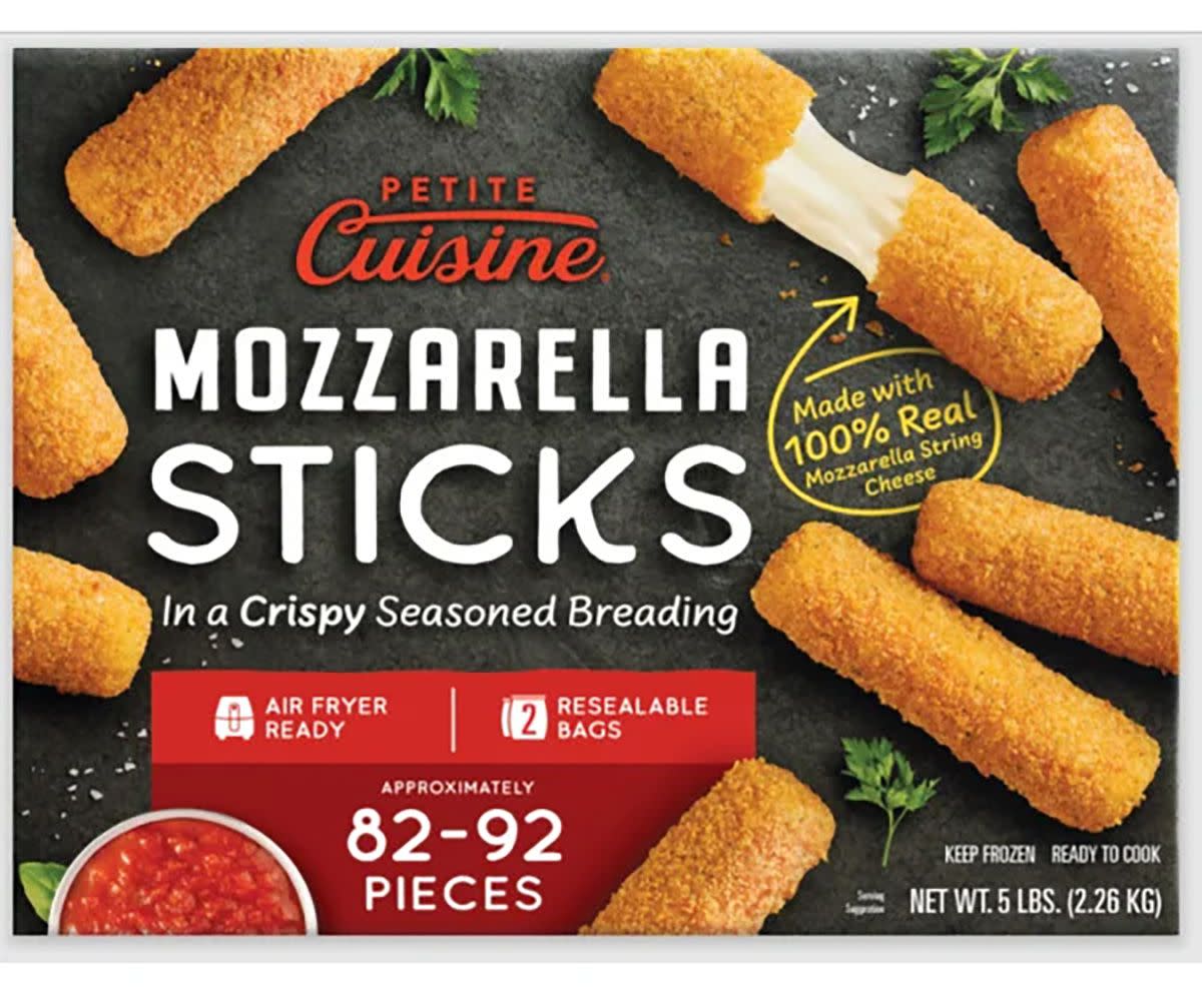 A package of Petite Cuisine Mozzarella Sticks against a white background