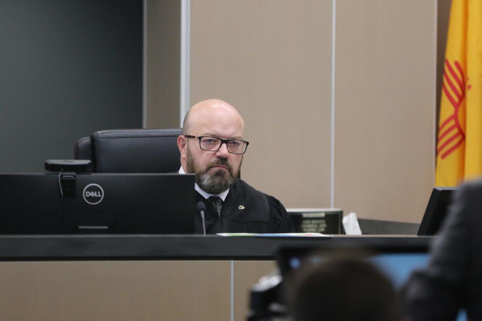 Ninth Judicial District Judge Fred Van Soelen listens to arguments during the second day of a trial in which New Mexico Democrats were accused of illegal gerrymandering, Sept. 28, 2023 in Lea County District Court.