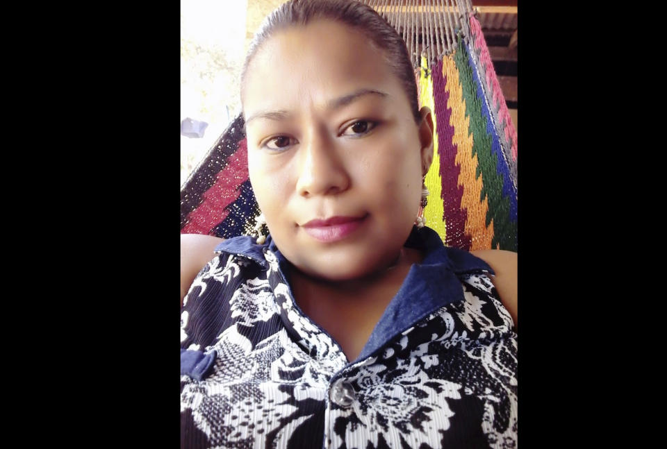 This undated family photo provided by Maria Dolores Garcia shows her daughter Esmeralda Dominguez who was picked up by a group of soldiers and police as part of anti-gang operations, in Sisiguayo community in Jiquilisco, in the Bajo Lempa region of El Salvador. Dominguez, a rural community leader and mother of two, including a 4-month-old daughter, is one of thousands arrested in the past eight weeks since the congress granted President Nayib Bukele a state of emergency declaration suspending some civil liberties. (Courtesy of Maria Dolores Garcia via AP)