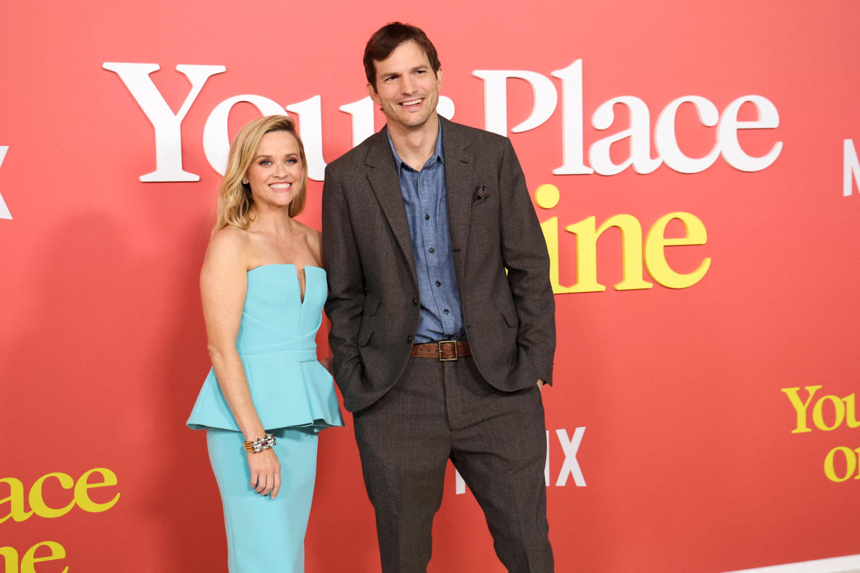 Reese Witherspoon and Ashton Kutcher attend the premiere for Your Place or Mine in Los Angeles on Feb. 2, 2023.