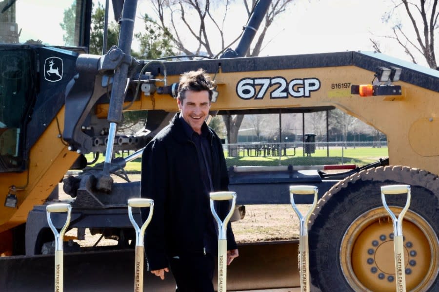 Christian Bale attends Together California's Foster Care Center Ground Breaking event on February 07, 2024 in Palmdale, California. (Photo by Robin L Marshall/Getty Images)