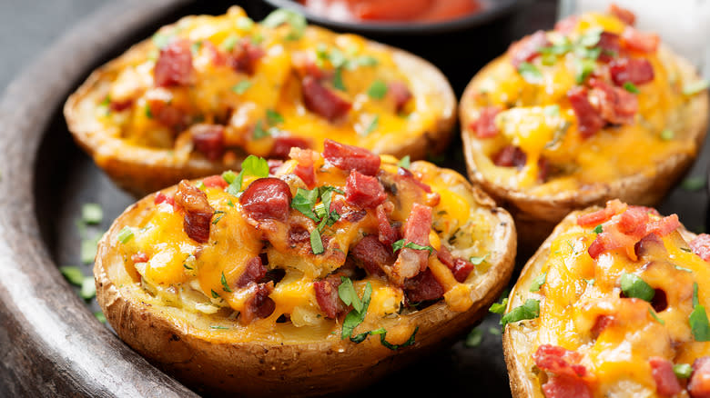 Potato skins loaded with bacon and cheese