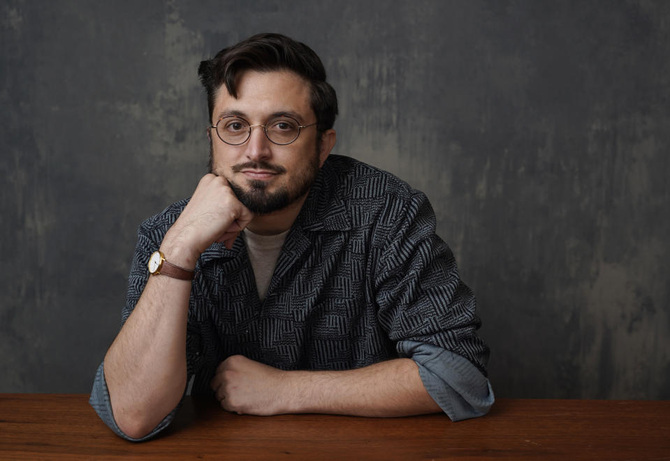 Dean Fleischer-Camp, director and co-writer of the animated film "Marcel the Shell with Shoes On," poses for a portrait, Tuesday, June 21, 2022, at the Four Seasons Hotel in Los Angeles. The film opens on June 24. (AP Photo/Chris Pizzello)