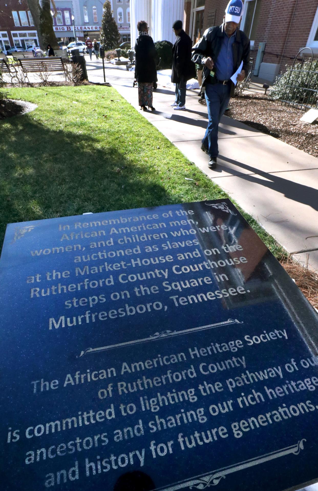A Historical Marker remembering the enslaved was unveiled on Saturday, Jan.13, 2024, at the Historic Rutherford County Courthouse. The monument was placed to remember the African-American men, women and children who were sold as slaves at the Market-House on the steps of the Historic Courthouse, in Rutherford County.