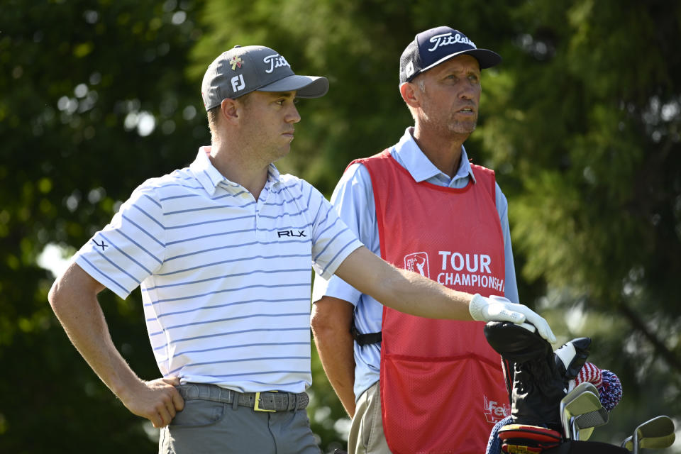 Justin Thomas with caddie Jim Bones MacKay