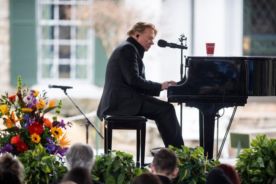 Axl Rose sings “November Rain” at a memorial service for Lisa Marie Presley at Graceland.