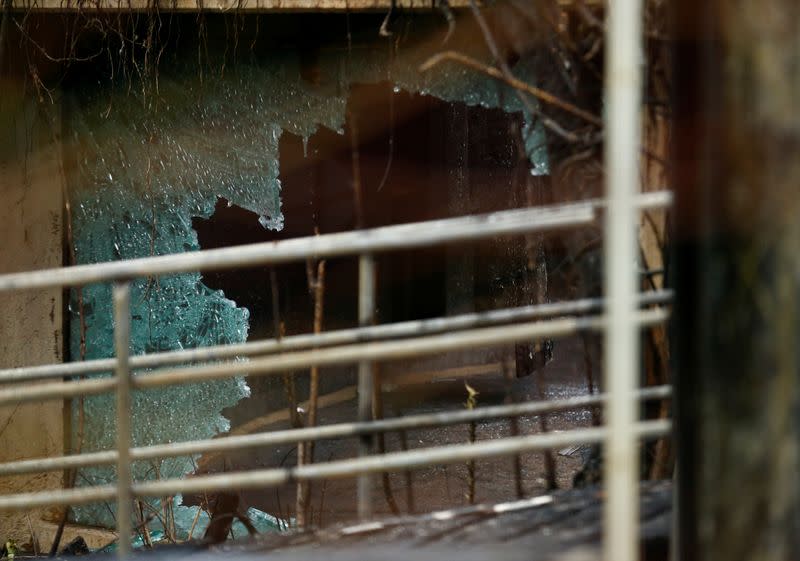 A burned monkey house is pictured in the zoo of Krefeld
