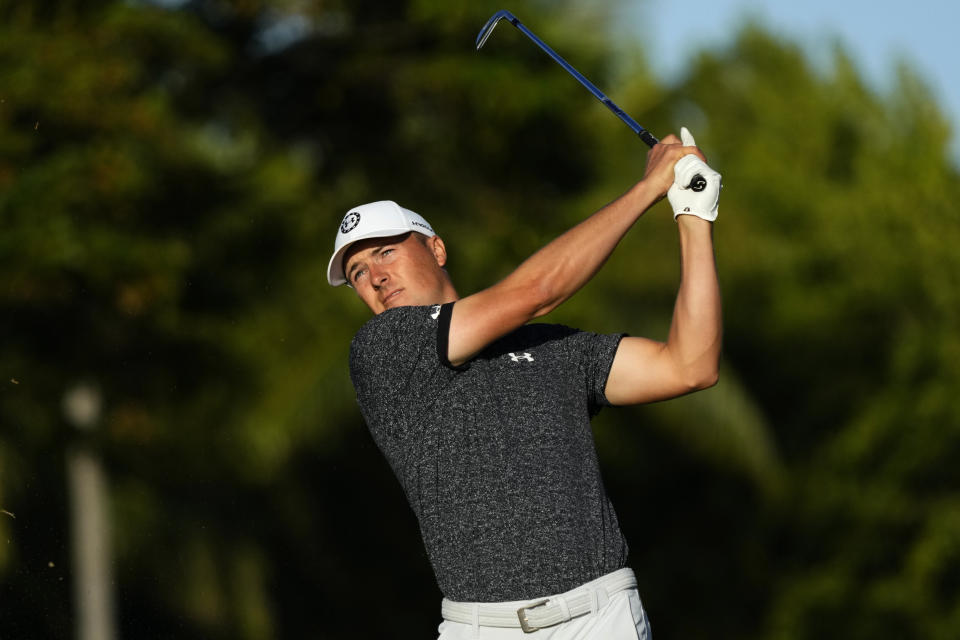 Jordan Spieth plays his shot from the 11th tee during the first round of the Sony Open golf tournament, Thursday, Jan. 12, 2023, at Waialae Country Club in Honolulu. (AP Photo/Matt York)