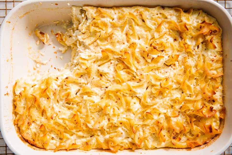 <p>This traditional dish is sweet, but not too sweet, with a hint of cinnamon that'll make everyone ask for seconds.</p><p><em><a href="https://www.delish.com/cooking/recipe-ideas/a19473736/sweet-noodle-kugel-recipe/" rel="nofollow noopener" target="_blank" data-ylk="slk:Get the recipe from Delish »;elm:context_link;itc:0;sec:content-canvas" class="link ">Get the recipe from Delish »</a></em></p>