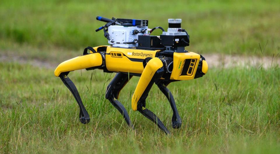 A Boston Dynamics Spot robot dog during a US Army test in 2022. <em>US Army</em>