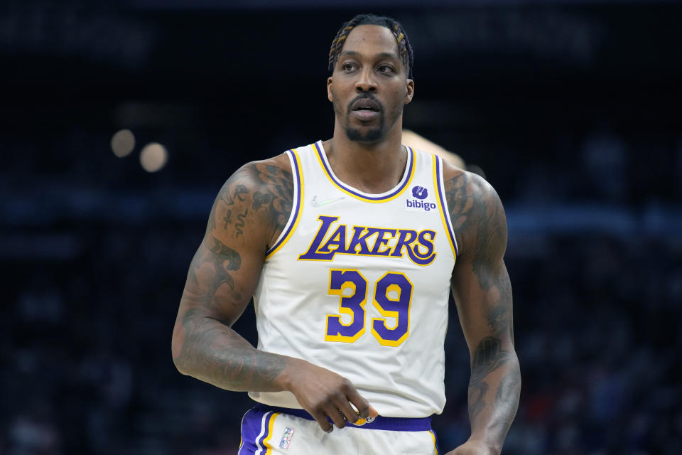 FILE - Los Angeles Lakers center Dwight Howard (39) during the first half of an NBA basketball game against the Phoenix Suns, Sunday, Jan. 13, 2022, in Phoenix. Howard is headed to Taiwan to play for the Taoyuan Leopards in the island's top league. (AP Photo/Rick Scuteri, File)